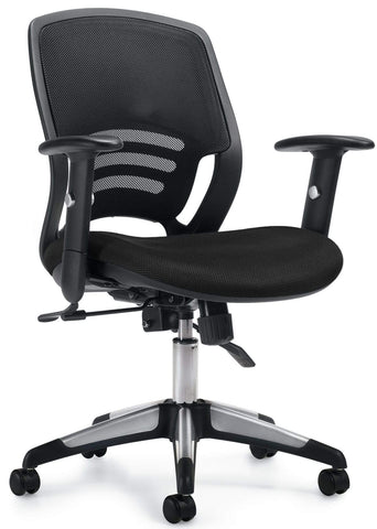 Offices To Go OTG11686 mesh back task chair with chrome base, angled front view