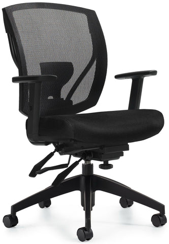 Offices To Go OTG2803 ergonomic mesh chair with adjustable arms, angled front view