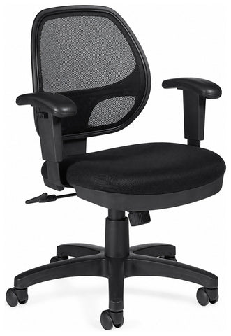Offices To Go OTG11647 mesh office chair with adjustable arms, angled front view