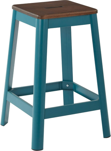 Office Star HMM9426D-C236 OSP Designs Hammond 26" Metal Stool, Darkwood Seat, Frame, frosted teal