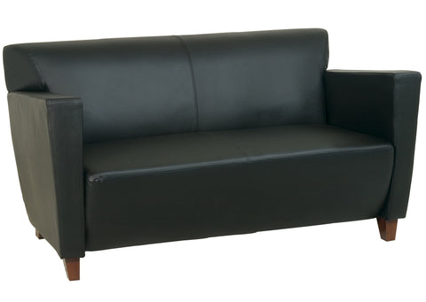 Office Star SL8472 OSP Furniture Black Leather Office Loveseat with Cherry Legs