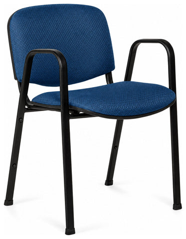 Offices To Go OTG11703 blue upholstered stacking chair shown with loop arms
