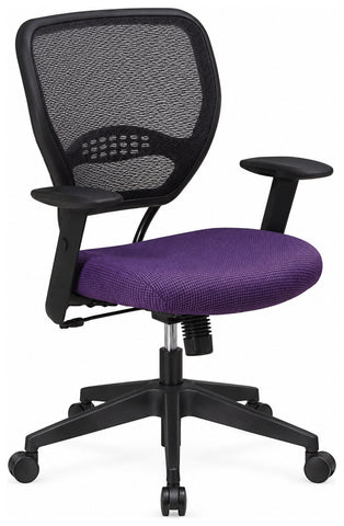 Office Star 55-7N17 Space Seating mesh chair with purple upholstered seat, angled front view