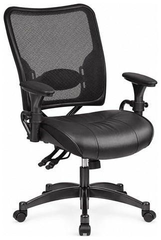 Office Star 6876 Space Seating Ergonomic Mesh Desk Chair with Top Grain Leather Seat, angled front view