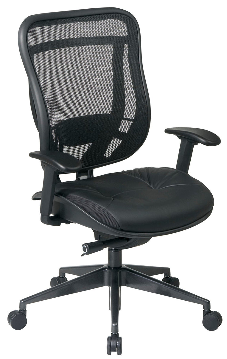 Space Seating High Back Mesh Chair with Leather Seat [818-41G9C18P