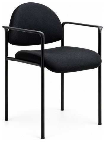 Boss Office Products B9501-BK Stackable Steel Side Chair with Arms, black, angled front view