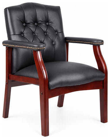 Boss Office Products B959-BK Traditional Hardwood Frame Visitors Chair, black vinyl, angled front view