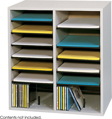 Safco 9422GR Wood Adjustable Literature Organizer 16 Compartment, gray