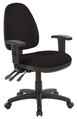 Office Star 36420 Work Smart black ergonomic task chair with adjustable arms, angled front view