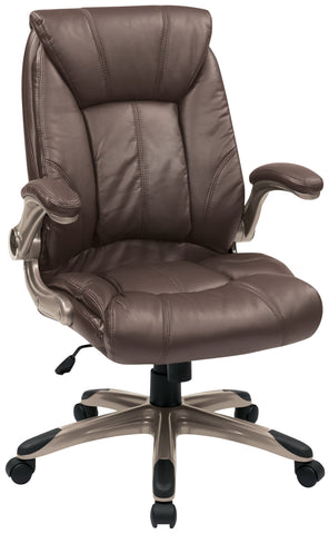Office Star FLH24981-U1 Work Smart Espresso Mid Back Faux Leather Chair with Flip Arms