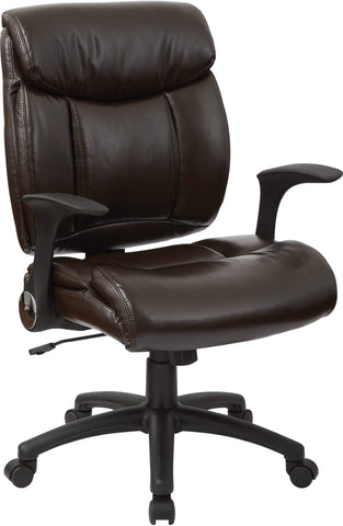 Office Star FL89675-U2 Work Smart Faux Leather Managers Chair with Flip Arms, chocolate