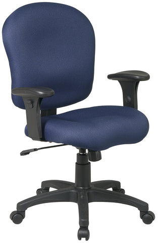 Office Star SC66 Work Smart Upholstered Office Chair with Adjustable Arms, blue upholstery, angled front view