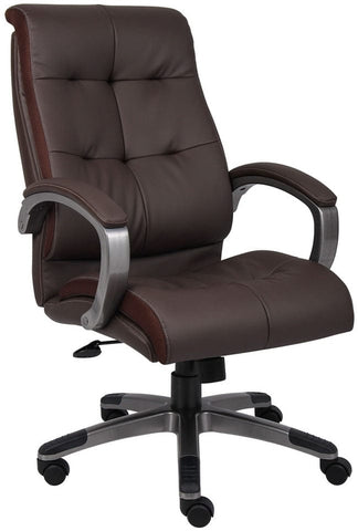 Boss LeatherPlus High Back Executive Chair [B8771] Boss Office Products Brown LeatherPlus with Pewter Frame -P-BN Executive Chair B8771P-BN