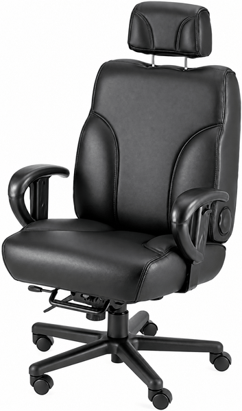 ERA Office Chairs OF-BACKSVR Backsaver black executive office chair, front angled view with headrest and padded arms