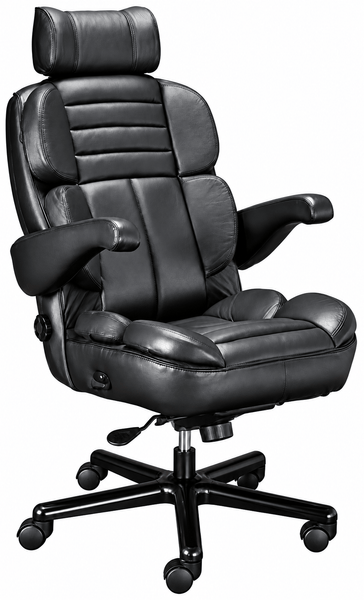 ERA Office Chairs OF-GLXY Galaxy black leather big and tall office chair, front angled view with headrest