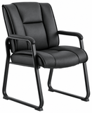 Harwick 960L black top-grain leather waiting room chair, front angled view with sled base