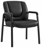 Harwick 820L black top-grain leather waiting room chair, front angled view with padded arms