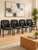 Harwick 820L four black leather guest chairs arranged along a reception room wall