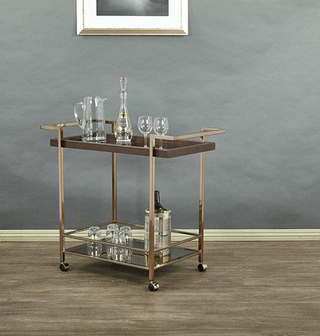 Isabella Wine Cart Bronze Glass Top, Champagne Metal Frame [BEL37-CHG] Office Star Wine Cart BEL37-CHG