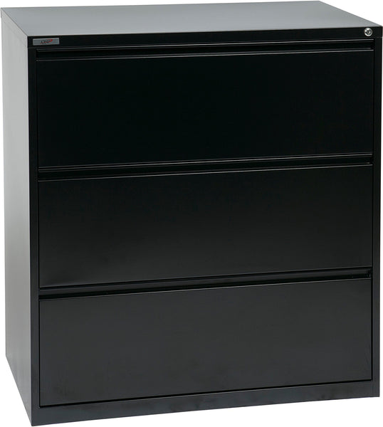 Office Star 3 Drawer Lateral File With Core-Removeable Lock & Adjustable Glides [LF3] Office Star 36" Black LF336-B