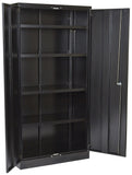 Office Star ST723618 Tall storage cabinet in black finish with doors open and shelves visible