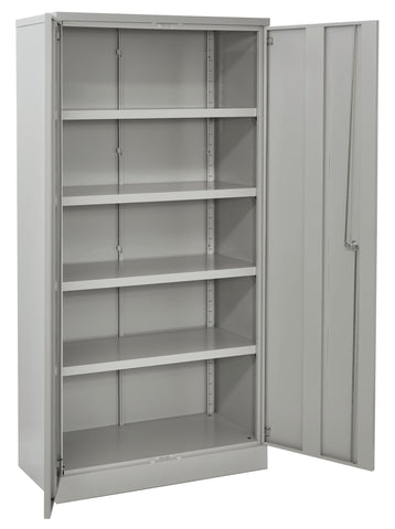 Office Star ST723618 Tall storage cabinet in gray finish with doors open and shelves visible