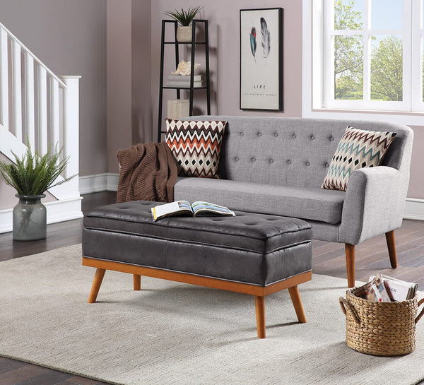 Office Star Ave Six Katheryn Storage Bench [KAT] Office Star Charcoal Faux Leather Bench KAT-P43