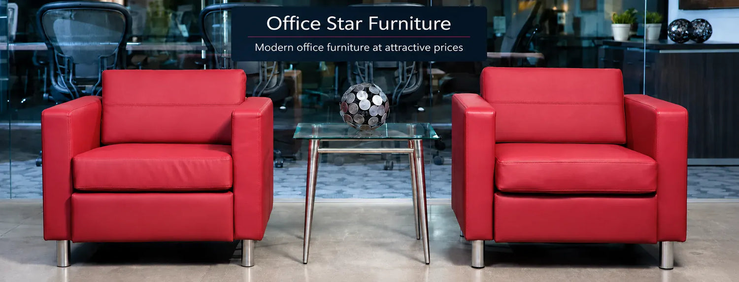 
        Two modern red vinyl PAC51 armchairs
     