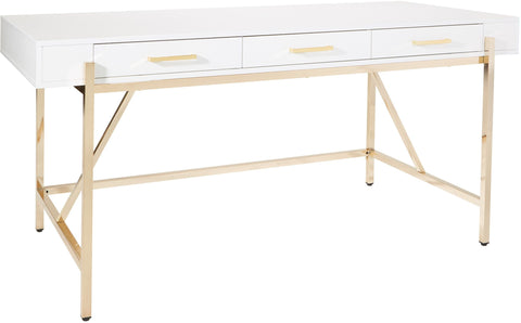 Office Star Broadway Desk [BWY6] Office Star White Gloss and Gold Plated Finish BWY64-WH