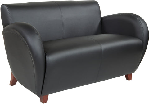 Office Star Dillon Black PU Loveseat With Cherry Finish Legs [SF2472] Office Star Dillon Black SF2472-R107