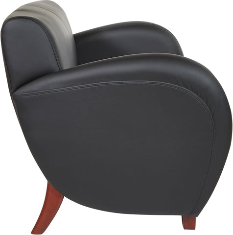 Office Star Dillon Black PU Loveseat With Cherry Finish Legs [SF2472] Office Star Dillon Black SF2472-R107