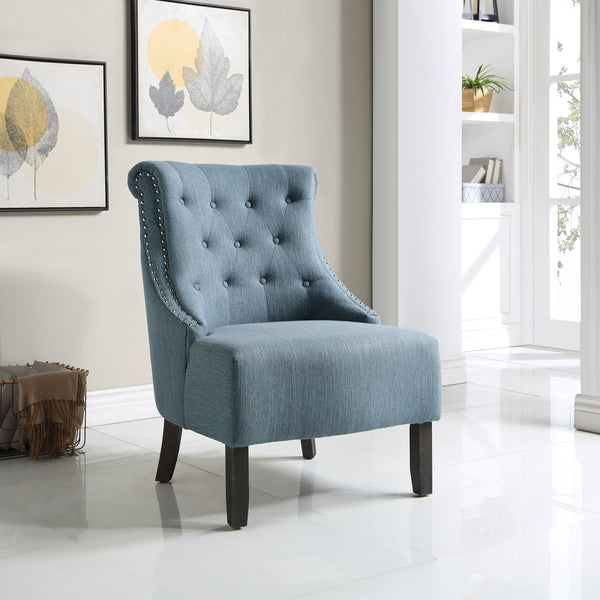 Office Star Evelyn Tufted Chair with Grey Wash Legs [SB586] Office Star Blue Accent Chair SB586-B84