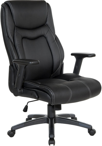 Office Star Exec Bonded Leather Office Chair with Height Adjustable Flip Arms and White Stitching [EC93580] Office Star Black EC93580-EC3