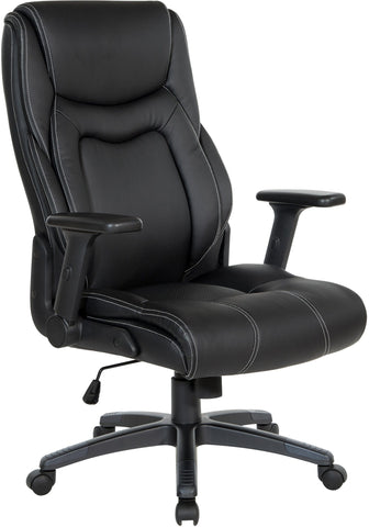 Office Star Exec Bonded Leather Office Chair with Height Adjustable Flip Arms and White Stitching [EC93580] Office Star Black EC93580-EC3