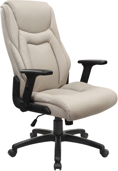 Office Star Exec Bonded Leather Office Chair with Height Adjustable Flip Arms and White Stitching [EC93580] Office Star Taupe EC93580-EC21