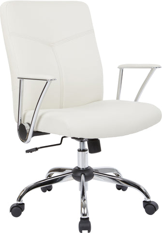 Office Star Faux Leather Chair with Chrome Base and Casters [FL80287C] Office Star Cream Faux Leather FL80287C-U28