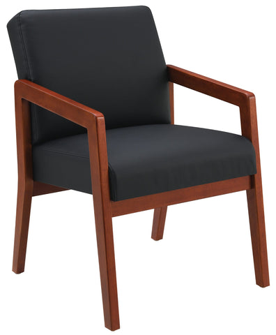 Office Star WD587-U6 Faux Leather Reception Chair with Memory Foam Seat - Cherry Finish, angled front view