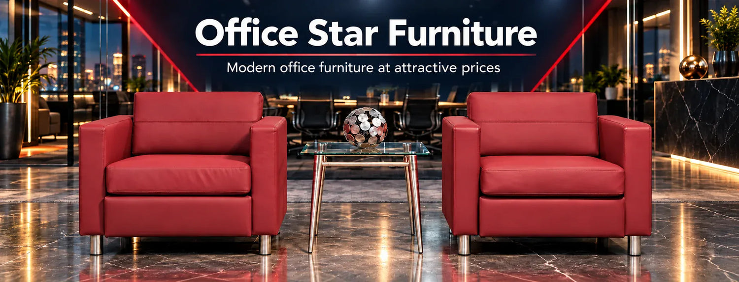
        Two modern red vinyl PAC51 armchairs
     