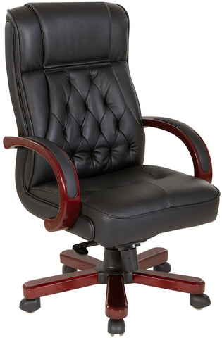 Office Star Genuine Leather Executive Chair with Royal Cherry Finish [TWN300L] Office Star Black Leather Office Chair TWN300L-3