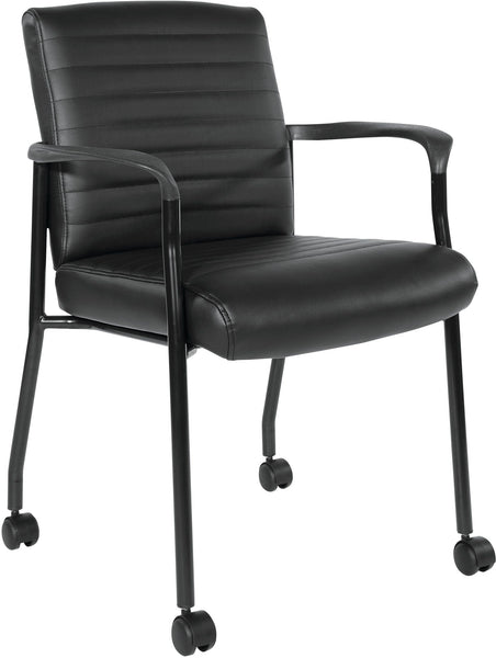 Office Star Guest Chair with Casters [FL38640] Office Star Black Faux Leather - Black Frame FL38640-U6