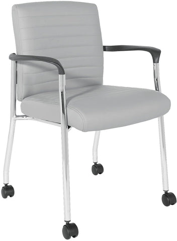 Office Star Guest Chair with Casters [FL38640] Office Star Charcoal Grey Faux Leather - Chrome Frame FL38640C-U42