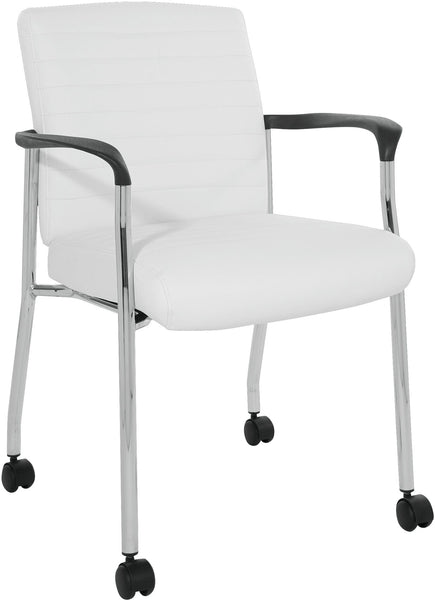 Office Star Guest Chair with Casters [FL38640] Office Star White Faux Leather - Chrome Frame FL38640C-U11