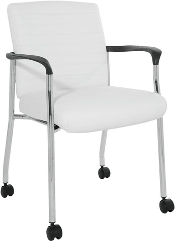 Office Star Guest Chair with Casters [FL38640] Office Star White Faux Leather - Chrome Frame FL38640C-U11