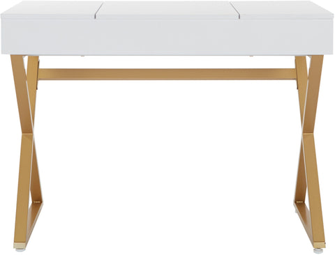 Office Star Juliette Vanity Desk [JUL789V] Office Star White Top/Gold Legs JUL789V-WH