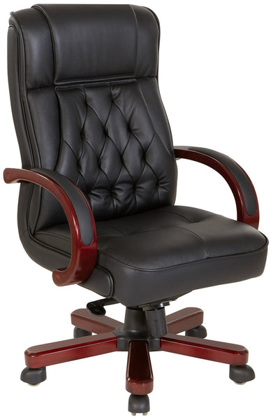 Office Star Leather Executive Chair with Royal Cherry Finish [TWN300L] Office Star Black Leather Office Chair TWN300L-3