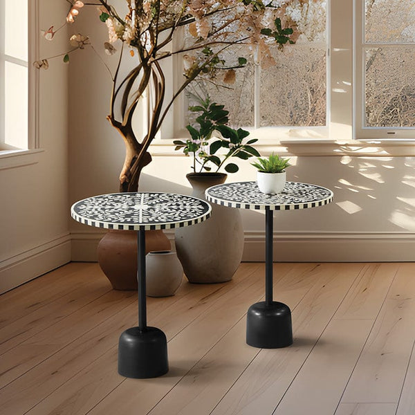 Office Star OSP Designs Mosaic Accent Table, 2-Pack [GCST] Office Star Black/White Floral Leaf Pattern Accent Table GCST-BW