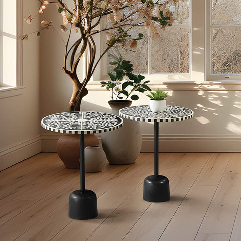 Office Star OSP Designs Mosaic Accent Table, 2-Pack [GCST] Office Star Black/White Floral Leaf Pattern Accent Table GCST-BW