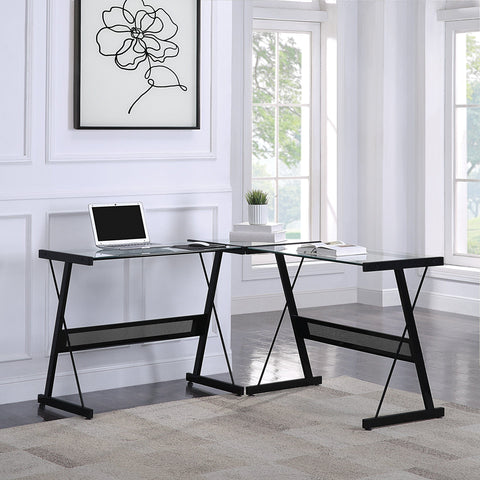 Office Star Prime L-Shape Desk [PME5555] Office Star Clear/Black Computer Desk PME5555-BLK