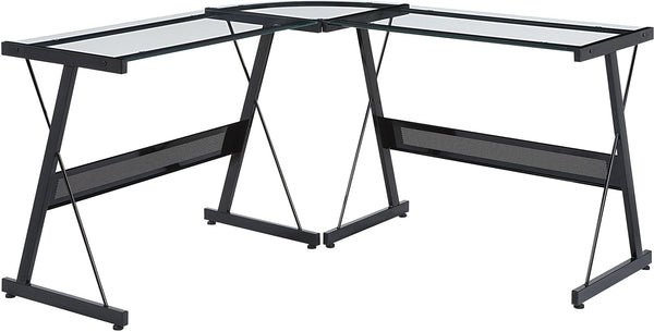 Office Star Prime L-Shape Desk [PME5555] Office Star Clear/Black PME5555-BLK