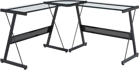 Office Star Prime L-Shape Desk [PME5555] Office Star Clear/Black PME5555-BLK